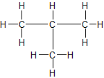 Strukturformel von 2-Methyl-Propan bzw. Isobutan